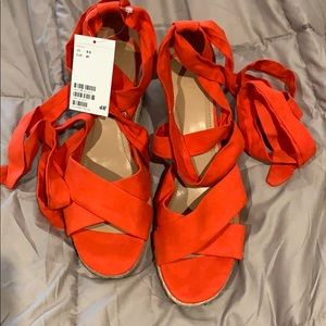 Red wedge ankle tie sandals!